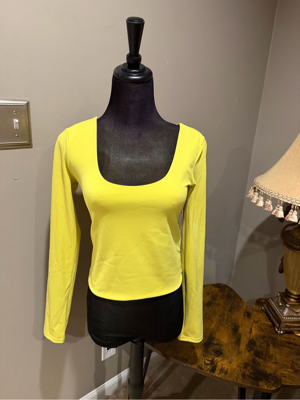 Square Neck Long-Sleeve Top in Bright Yellow